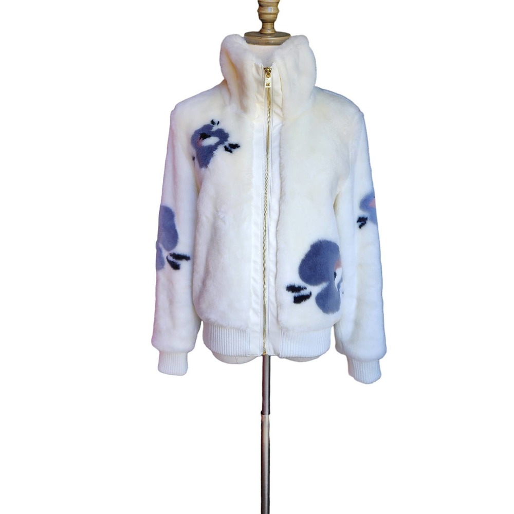 Marc Jacobsen New York Fuzzy Faux Fur White Zip Up Coat